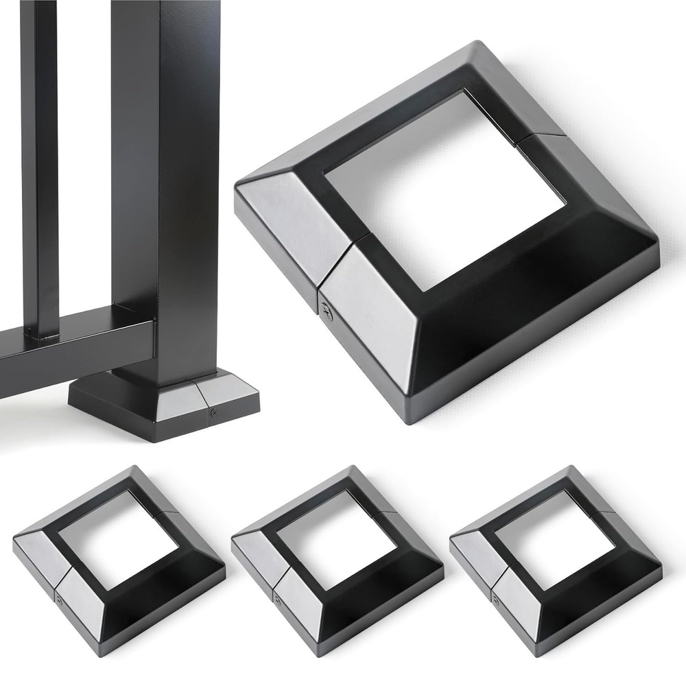 Brukid 4 Pack Split Post Base Cover 3x3 Deck Railing Skirt Aluminum Black BPC-B